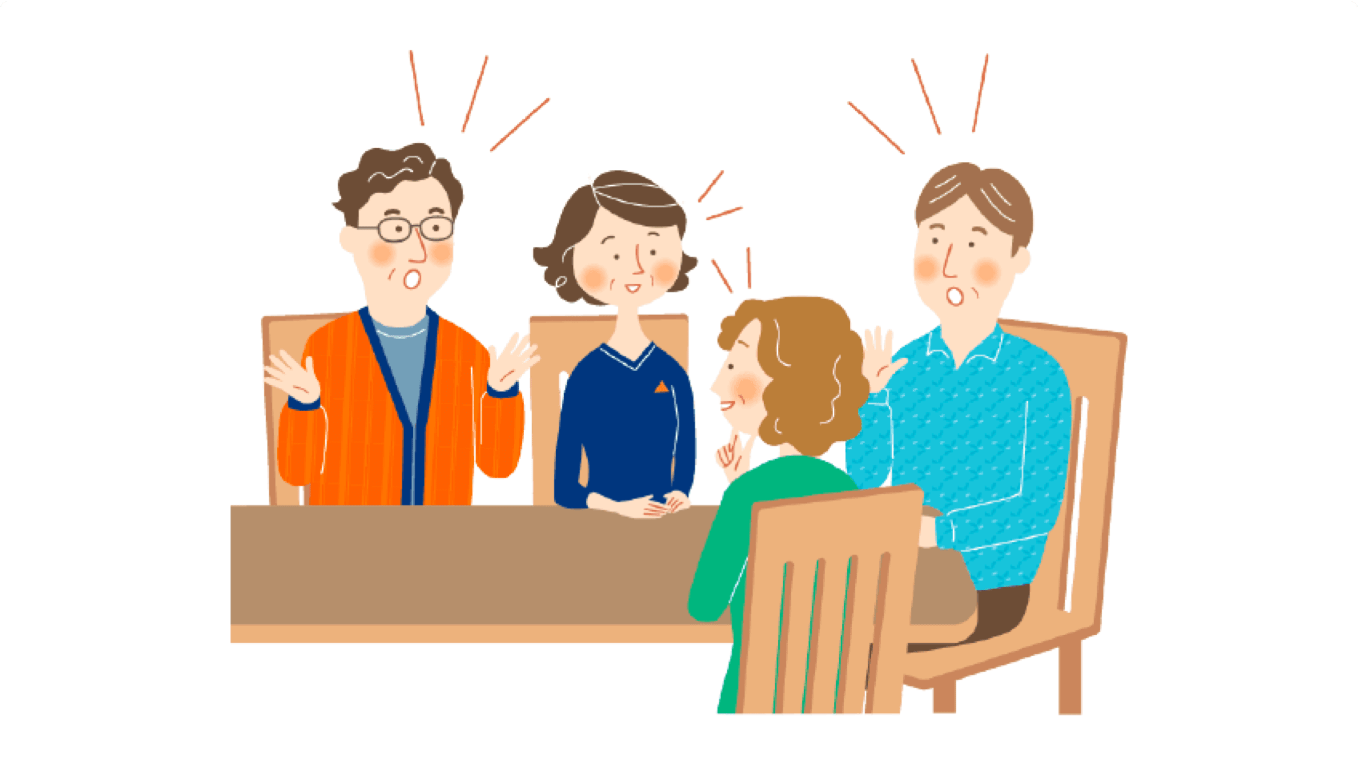 会話をしている4人の男女のイラスト